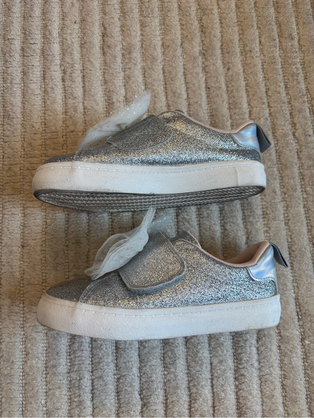 H&M Silver Glitter Kids Slip-On Sneakers with Tulle Bow